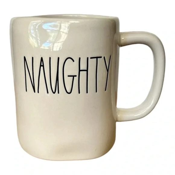 RAE DUNN  Coffee Mug "NAUGHTY" by Magenta White w/ Black 16 oz Christmas NWT - Picture 1 of 3